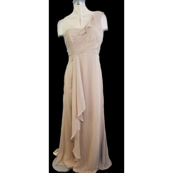 David's Bridal Size 8 One Shoulder Cocktail Dress Biscott - Picture 2 of 8